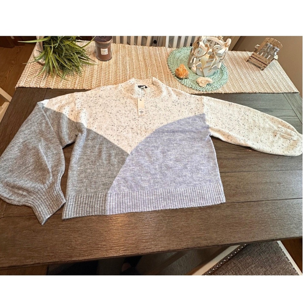 NWT‎ Studio 19 Color Block Sweater Mock Neck Pullover Knit Top Gray Purple XL